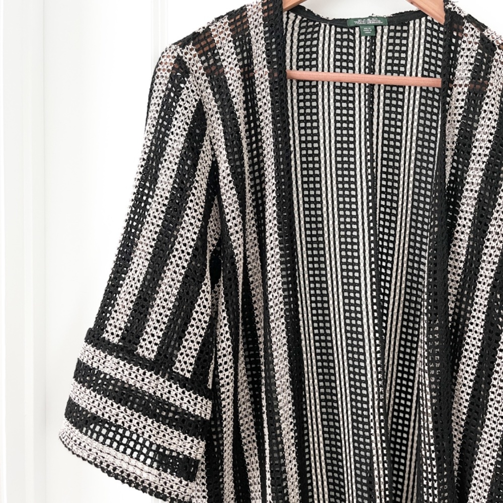 Wild Fable Crochet Black and White Striped Duster / Kimono